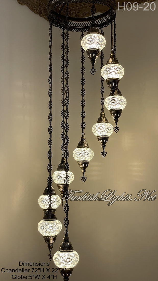 9 (M) BALL TURKISH WATER DROP MOSAIC CHANDELIER WİTH MEDIUM GLOBES H09-20