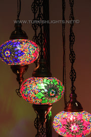 5 BALL TURKISH MOSAIC FLOOR LAMP WITH LARGE GLOBES, LAMBADER - TurkishLights.NET