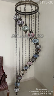 15-BALL TURKISH WATER DROP MOSAIC CHANDELIER WİTH LARGE GLOBES H15-30