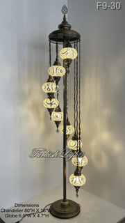 9 BALL TURKISH MOSAIC FLOOR LAMP WITH LARGE GLOBES ID: F9-30