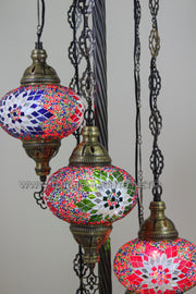 5 BALL TURKISH MOSAIC FLOOR LAMP WITH LARGE GLOBES, LAMBADER - TurkishLights.NET