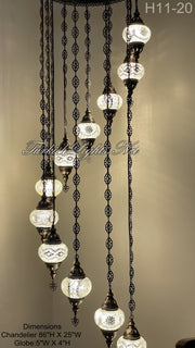 11 (M) BALL TURKISH WATER DROP MOSAIC CHANDELIER WİTH MEDIUM GLOBES H11-20