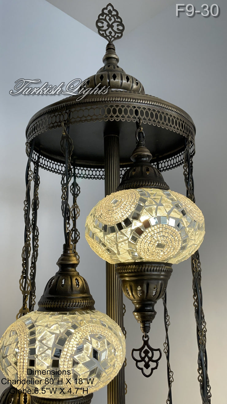 9 BALL TURKISH MOSAIC FLOOR LAMP WITH LARGE GLOBES ID: F9-30