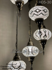 5 (L) BALL TURKISH WATER DROP MOSAIC CHANDELIER WİTH LARGE GLOBES H05-30