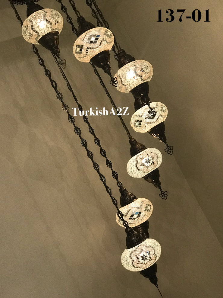 Turkish Mosaic Chandelier with 7 Large- BALL (Swag cable option),ID: 137 - TurkishLights.NET