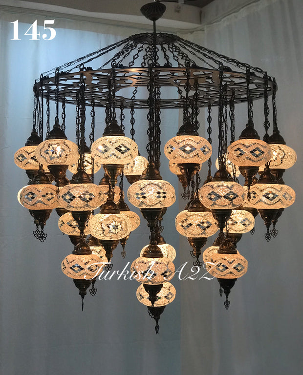 Turkish Mosaic Chandelier With 37 Large Globes  ,ID: 145, FREE SHIPPING - TurkishLights.NET