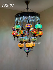 Turkish Mosaic Chandelier With 21 Medium Globes (with remote) ,ID: 142, FREE SHIPPING - TurkishLights.NET