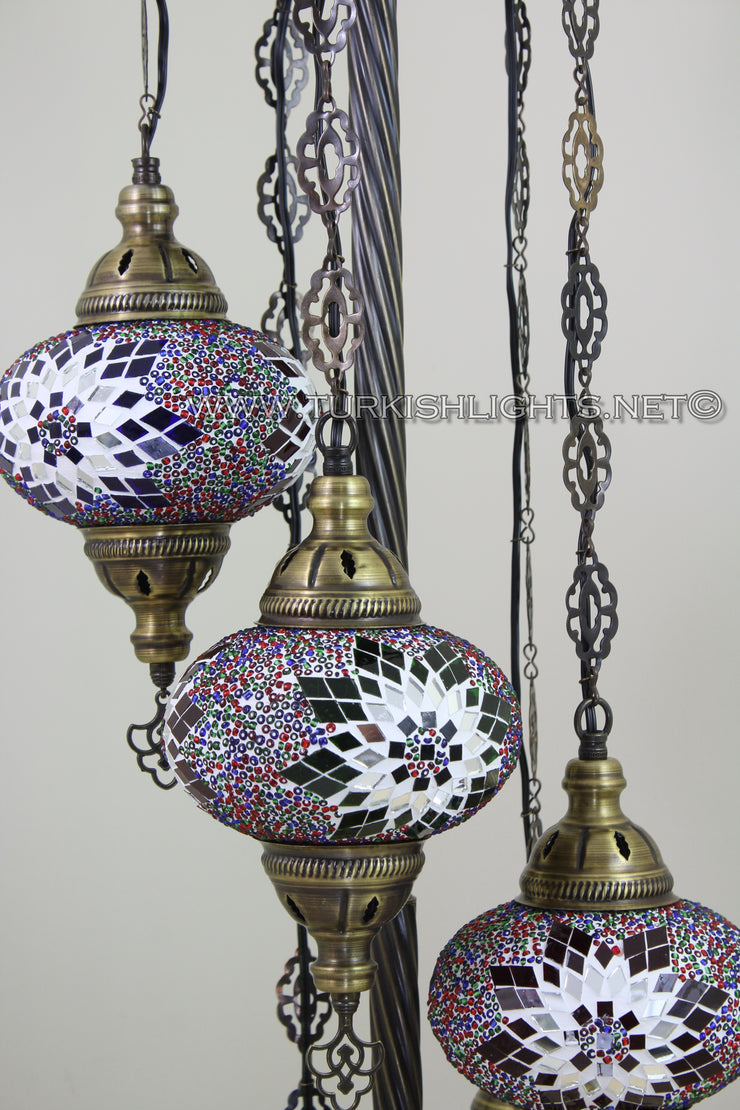 5 BALL TURKISH MOSAIC FLOOR LAMP WITH LARGE GLOBES, LAMBADER - TurkishLights.NET