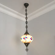 Turkish Handmade Mosaic  Hanging Lamp - Large Globe - TurkishLights.NET