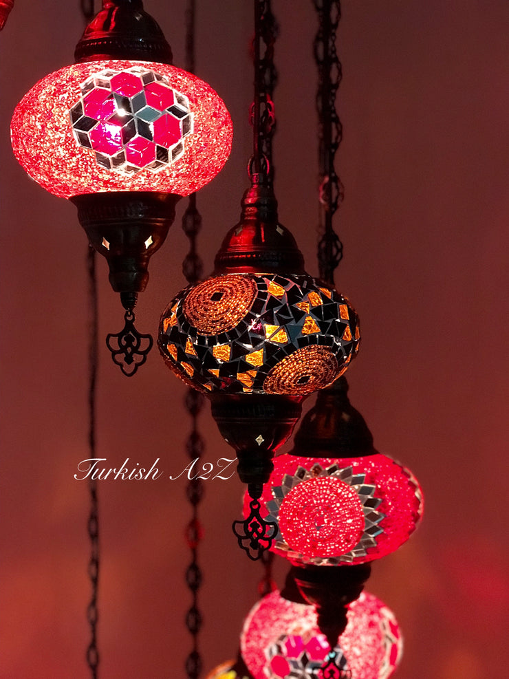 Turkish Mosaic Chandelier with 13 Large Globes (water drop model) , ID:152 - TurkishLights.NET