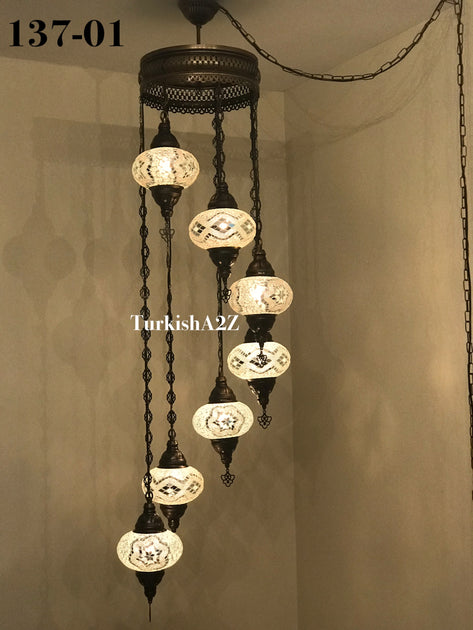 7 Ball Turkish Mosaic Chandelier - Large Globes Water Drop Design ...