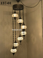 Turkish Mosaic Chandelier with 7 Large- BALL (Swag cable option),ID: 137 - TurkishLights.NET