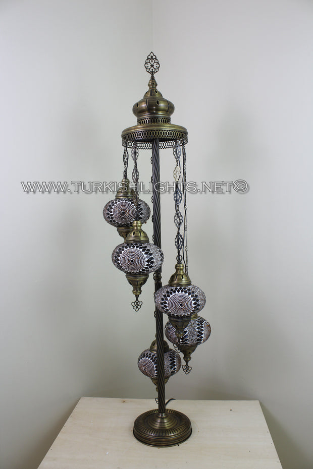 5 BALL TURKISH MOSAIC FLOOR LAMP WITH LARGE GLOBES, LAMBADER - TurkishLights.NET