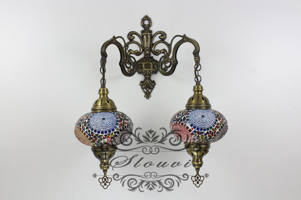 Turkish Mosaic Double Wall Sconce, With Large Globes - TurkishLights.NET