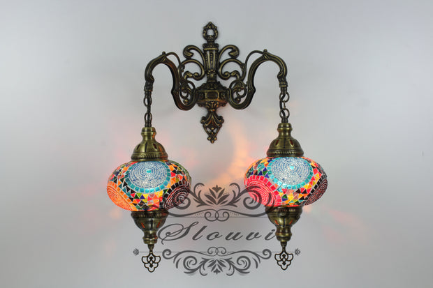 Turkish Mosaic Double Wall Sconce, With Large Globes - TurkishLights.NET