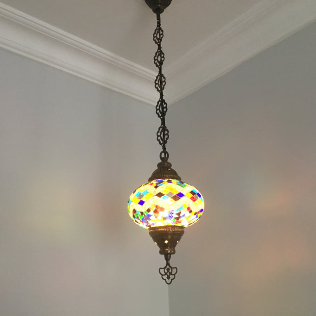 Turkish Handmade Mosaic  Hanging Lamp - Large Globe- Special Edition - TurkishLights.NET