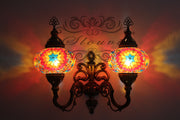 Turkish Mosaic Double Wall Sconce, With Large Globes, Upward - TurkishLights.NET