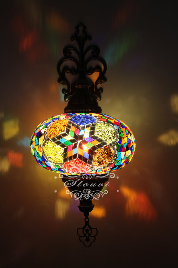 Turkish Mosaic  Wall Sconce, With Extra Large Globes - TurkishLights.NET