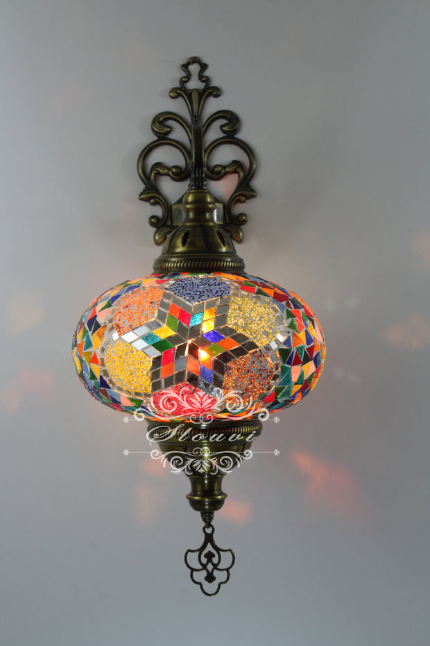 Turkish Mosaic  Wall Sconce, With Extra Large Globes - TurkishLights.NET