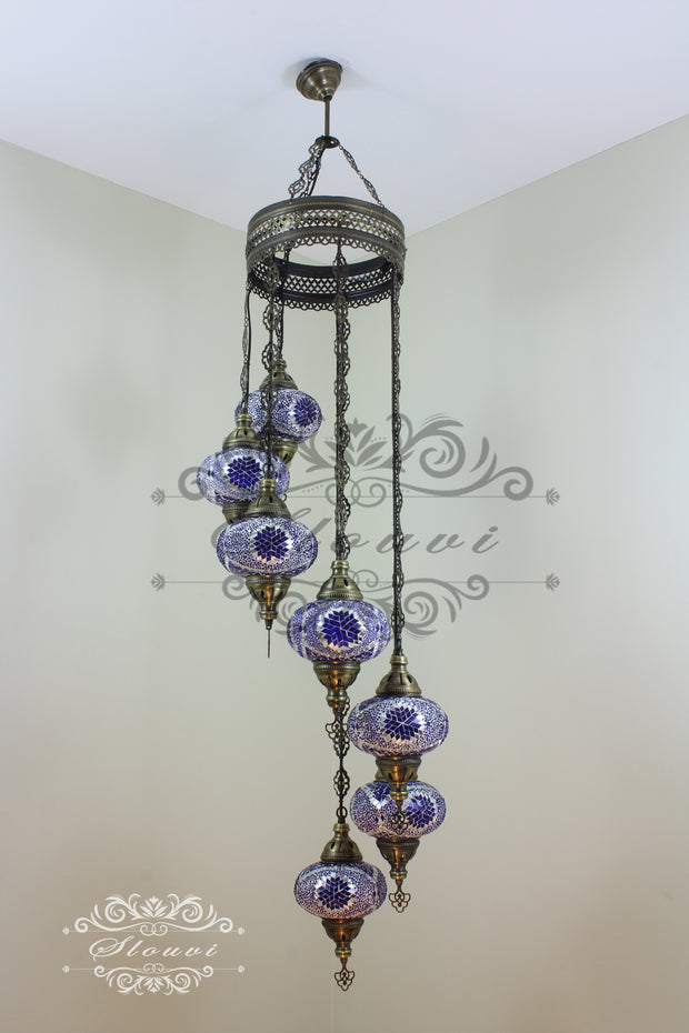 7 - BALL TURKISH MOSAIC CHANDELIER, LARGE GLOBES - TurkishLights.NET