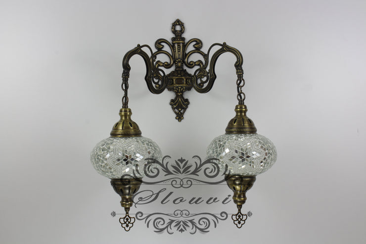 Turkish Mosaic Double Wall Sconce, With Large Globes - TurkishLights.NET