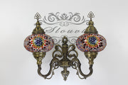 Turkish Mosaic Double Wall Sconce, With Large Globes, Upward - TurkishLights.NET