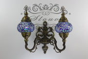 Turkish Mosaic Double Wall Sconce, With Medium Globes, Upward - TurkishLights.NET