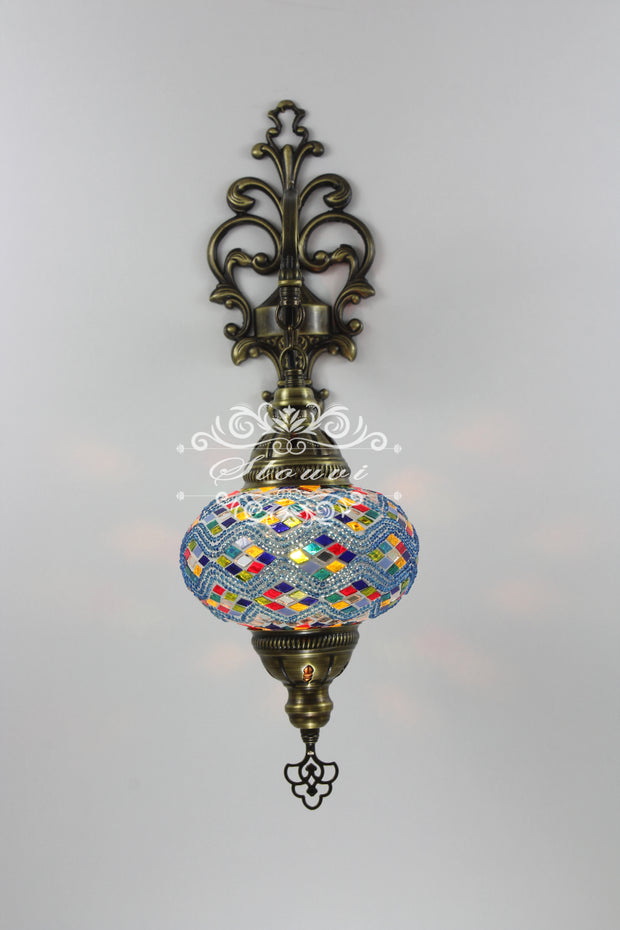 Turkish Mosaic  Wall Sconce, With Large Globe - TurkishLights.NET