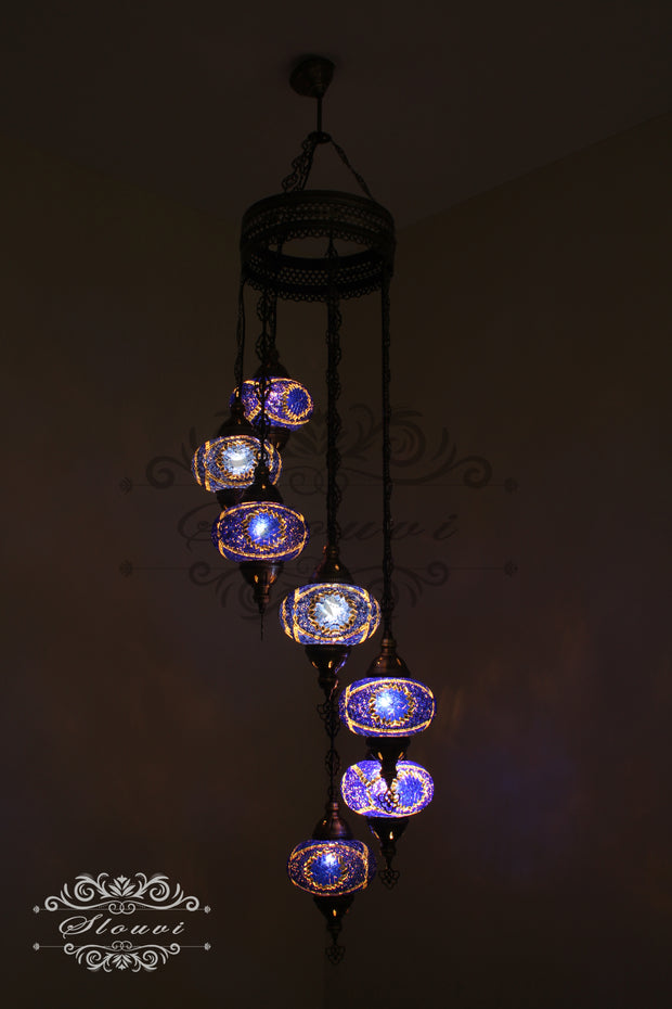 7 - BALL TURKISH MOSAIC CHANDELIER, LARGE GLOBES - TurkishLights.NET