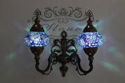 Turkish Mosaic Double Wall Sconce, With Medium Globes, Upward - TurkishLights.NET