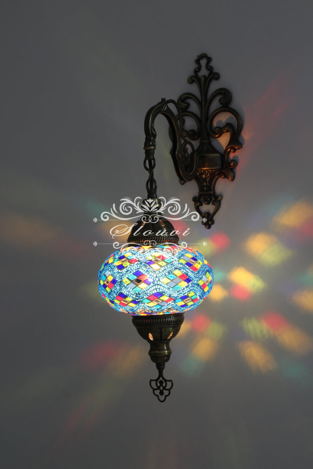 Turkish Mosaic  Wall Sconce, With Large Globe - TurkishLights.NET