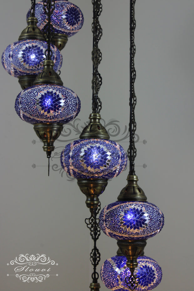 7 - BALL TURKISH MOSAIC CHANDELIER, LARGE GLOBES - TurkishLights.NET