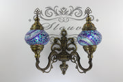 Turkish Mosaic Double Wall Sconce, With Medium Globes, Upward - TurkishLights.NET