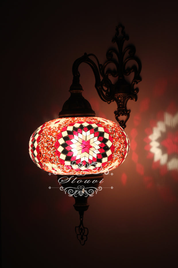 Turkish Mosaic Wall Sconce, With Extra Large Globes - TurkishLights.NET