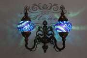 Turkish Mosaic Double Wall Sconce, With Medium Globes, Upward - TurkishLights.NET