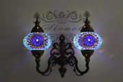 Turkish Mosaic Double Wall Sconce, With Large Globes, Upward - TurkishLights.NET