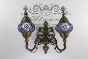 Turkish Mosaic Double Wall Sconce, With Medium Globes, Upward - TurkishLights.NET