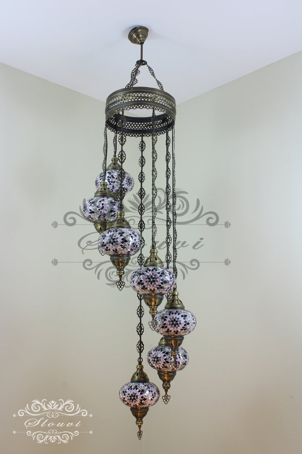 7 - BALL TURKISH MOSAIC CHANDELIER, LARGE GLOBES - TurkishLights.NET