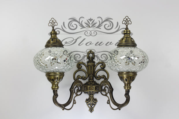 Turkish Mosaic Double Wall Sconce, With Large Globes, Upward - TurkishLights.NET