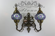 Turkish Mosaic Double Wall Sconce, With Medium Globes, Upward - TurkishLights.NET