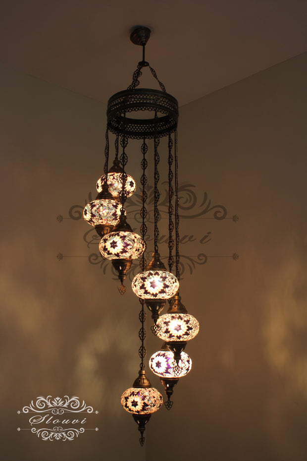 7 - BALL TURKISH MOSAIC CHANDELIER, LARGE GLOBES - TurkishLights.NET