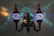 Turkish Mosaic Double Wall Sconce, With Medium Globes, Upward - TurkishLights.NET