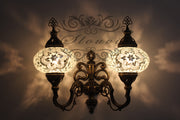 Turkish Mosaic Double Wall Sconce, With Large Globes, Upward - TurkishLights.NET