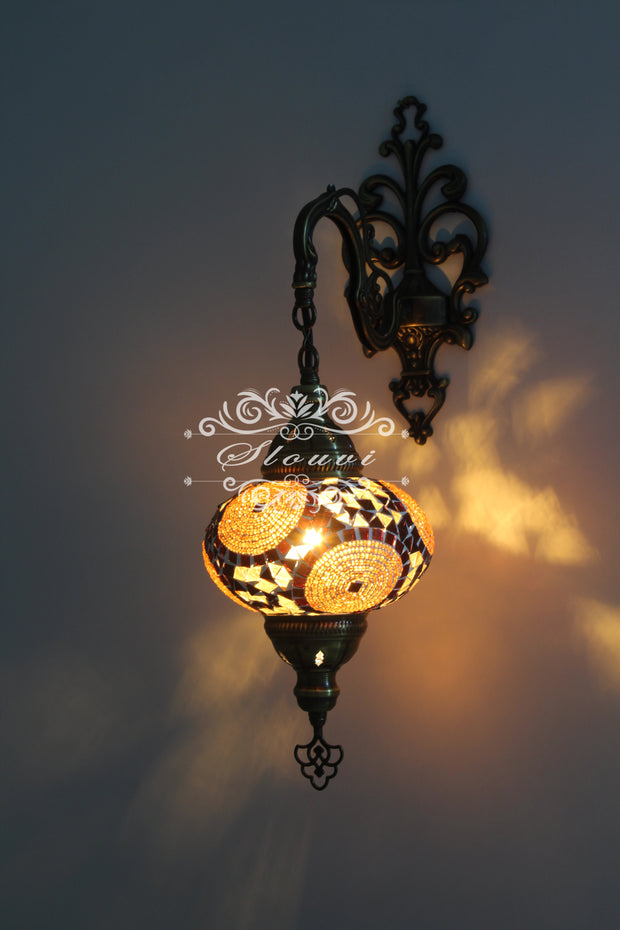 Turkish Mosaic  Wall Sconce, With Large Globe - TurkishLights.NET