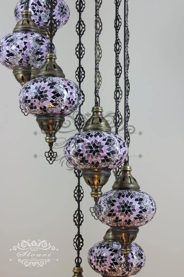 7 - BALL TURKISH MOSAIC CHANDELIER, LARGE GLOBES - TurkishLights.NET