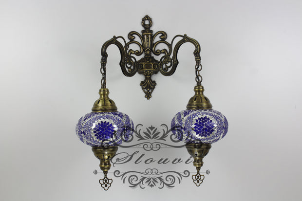 Turkish Mosaic Double Wall Sconce, With Large Globes - TurkishLights.NET