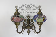 Turkish Mosaic Double Wall Sconce, With Large Globes, Upward - TurkishLights.NET