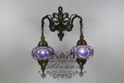 Turkish Mosaic Double Wall Sconce, With Large Globes - TurkishLights.NET