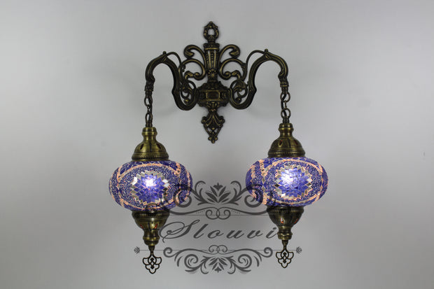 Turkish Mosaic Double Wall Sconce, With Large Globes - TurkishLights.NET