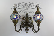 Turkish Mosaic Double Wall Sconce, With Medium Globes, Upward - TurkishLights.NET